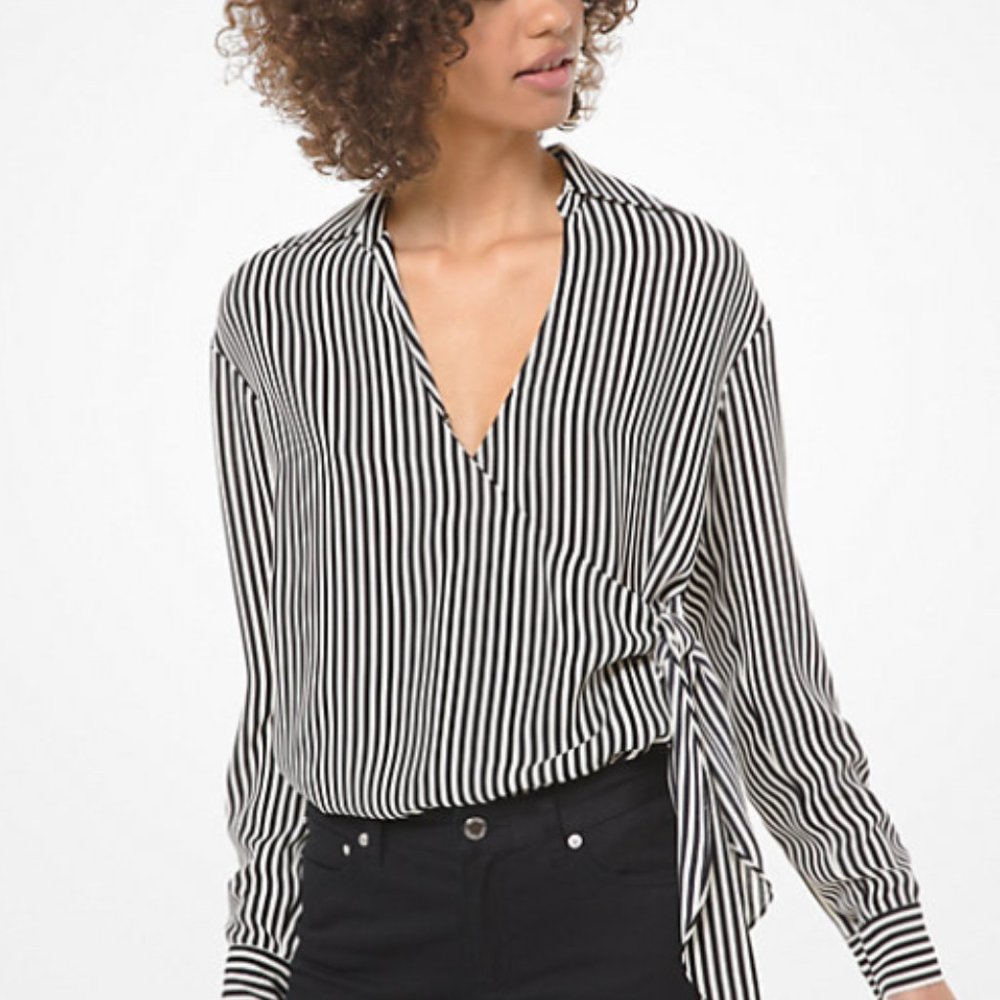 Michael by Michael Kors Striped Wrap Blouse